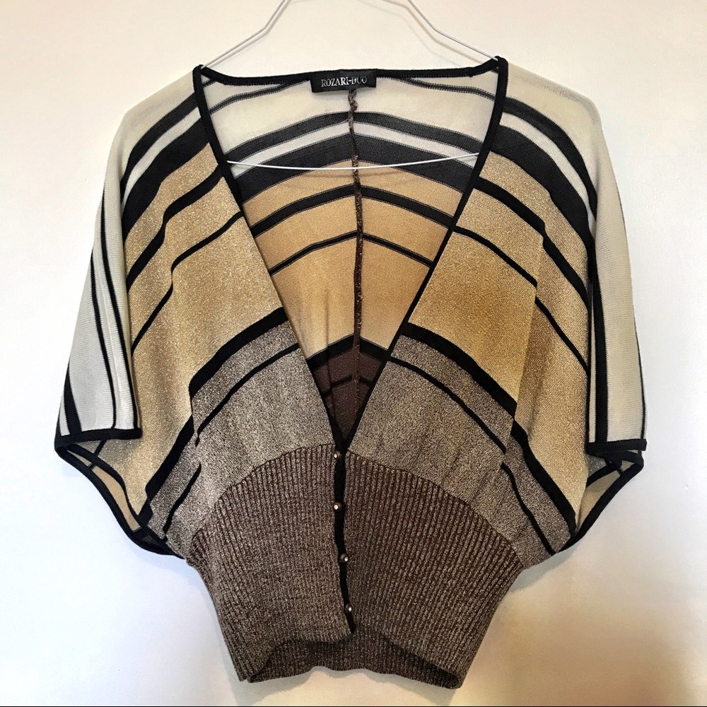Toyko Fashion Gold Metallic Striped Dolman Top S